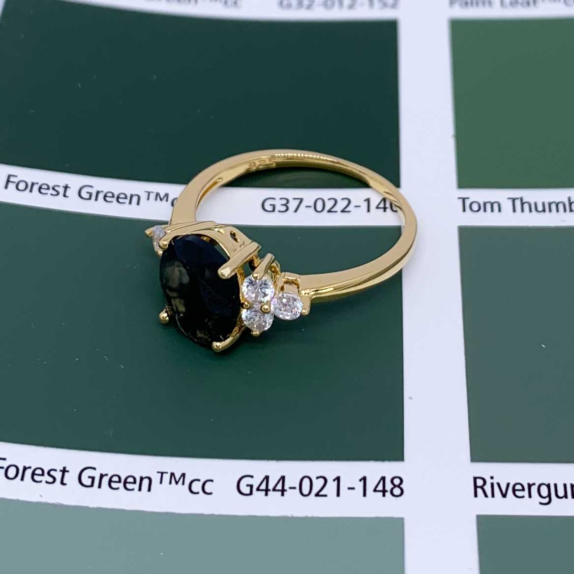18K Gold Ring "Countess" (Moss Agate)