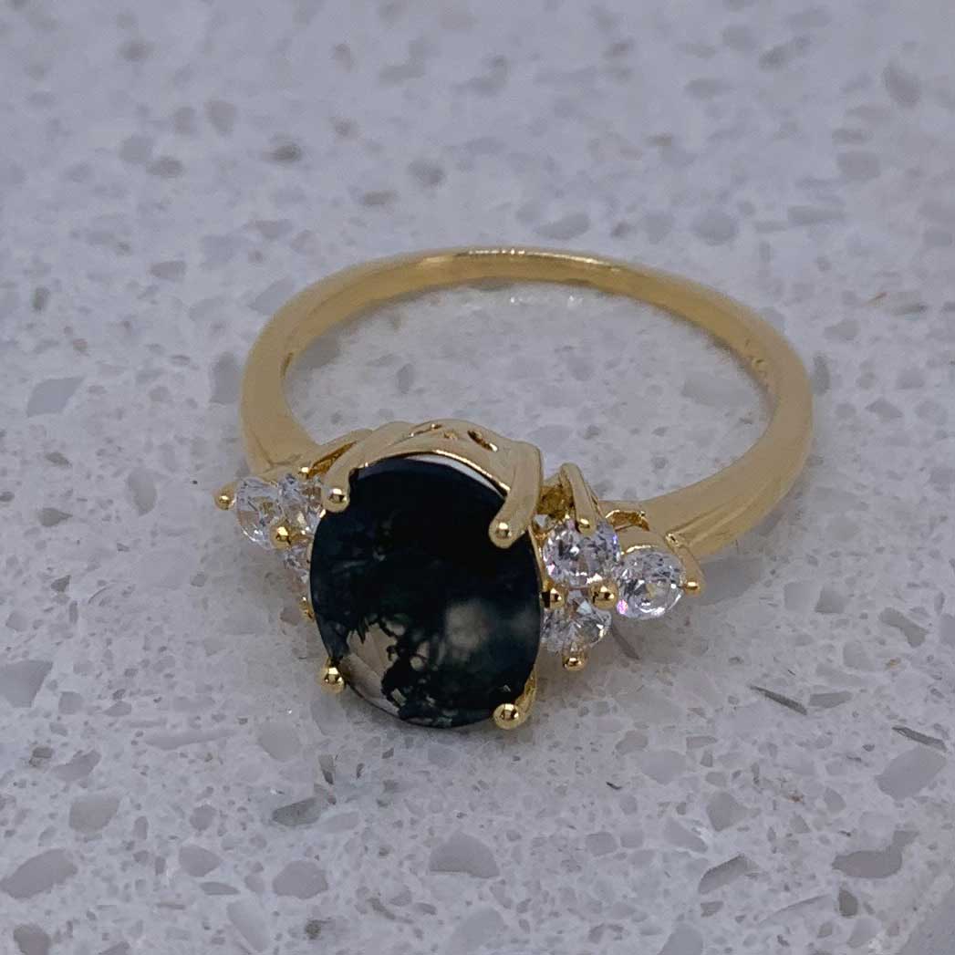 18K Gold Ring "Countess" (Moss Agate)