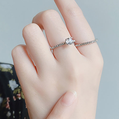 18K White Gold Premium Crystal Wedding Ring Set "Harmony"