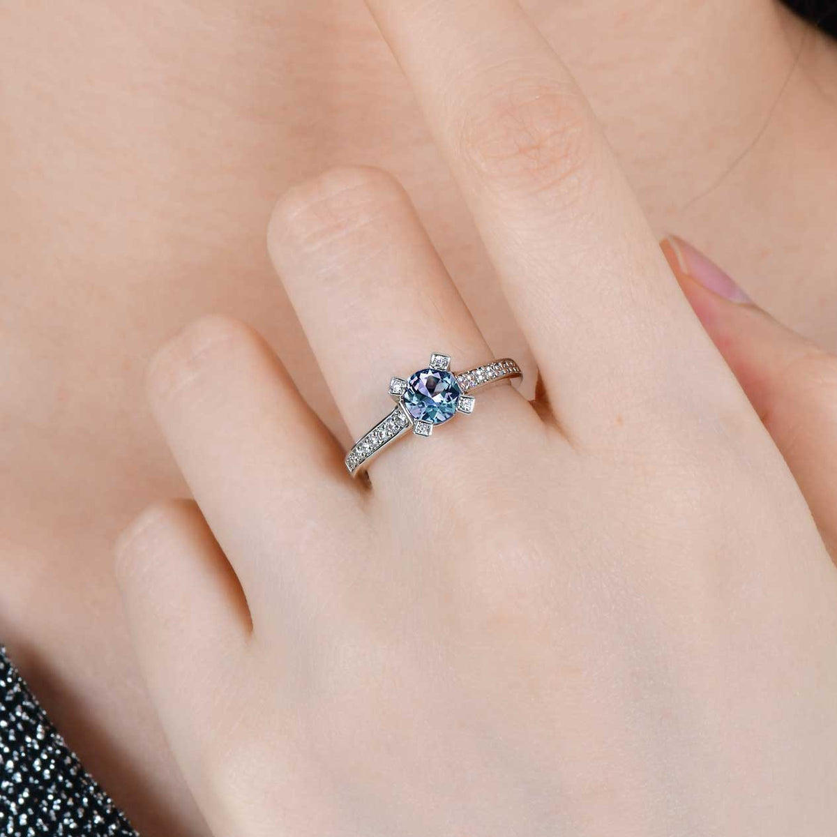 18K White Gold Alexandrite Engagement or Dress Ring "Jarelle"