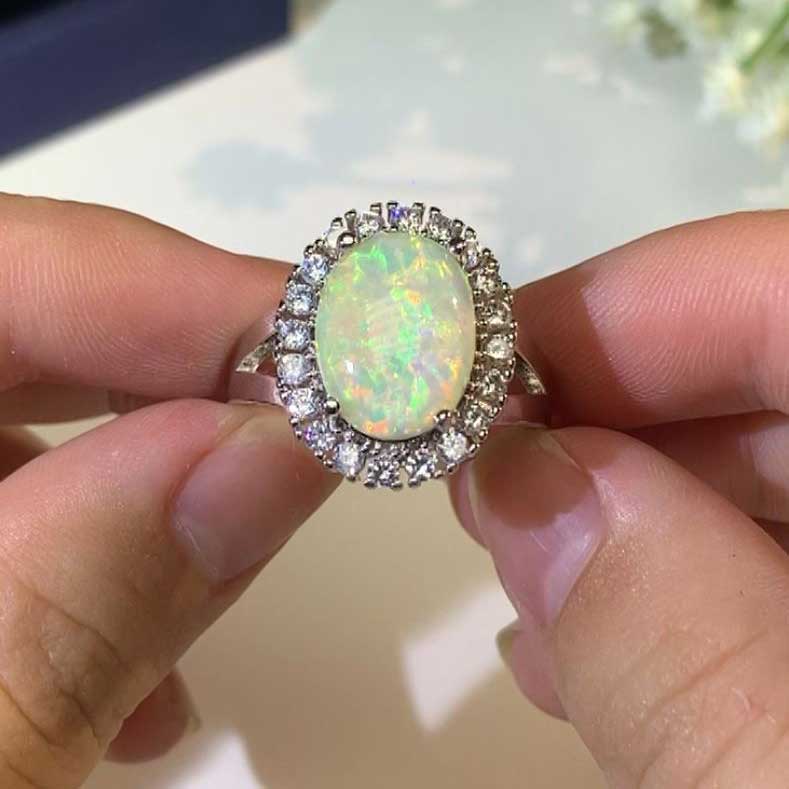 925 Sterling Silver Large Opal Ring "Lindy"