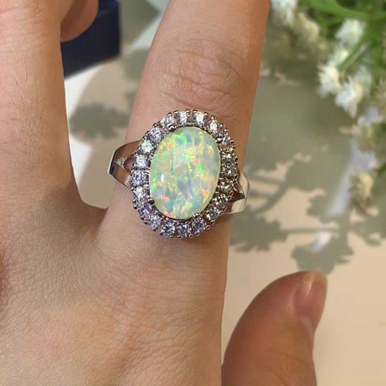 925 Sterling Silver Large Opal Ring "Lindy"