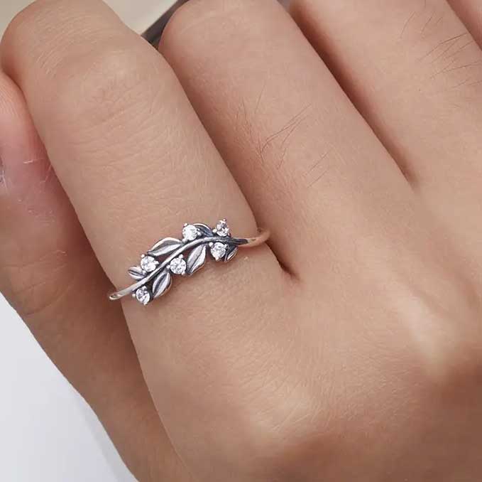 Silver Adjustable Crystal Leaf Ring "Margery"