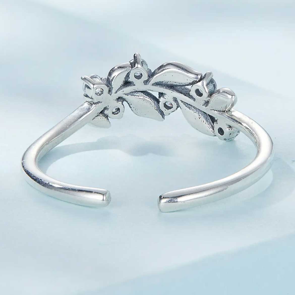 Silver Adjustable Crystal Leaf Ring "Margery"