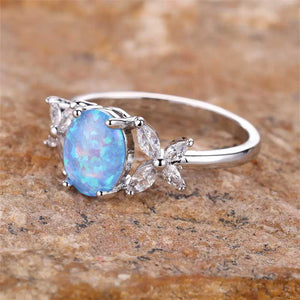 Silver Blue opal ring cz diamond