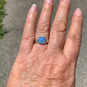 Silver Blue opal ring frenelle