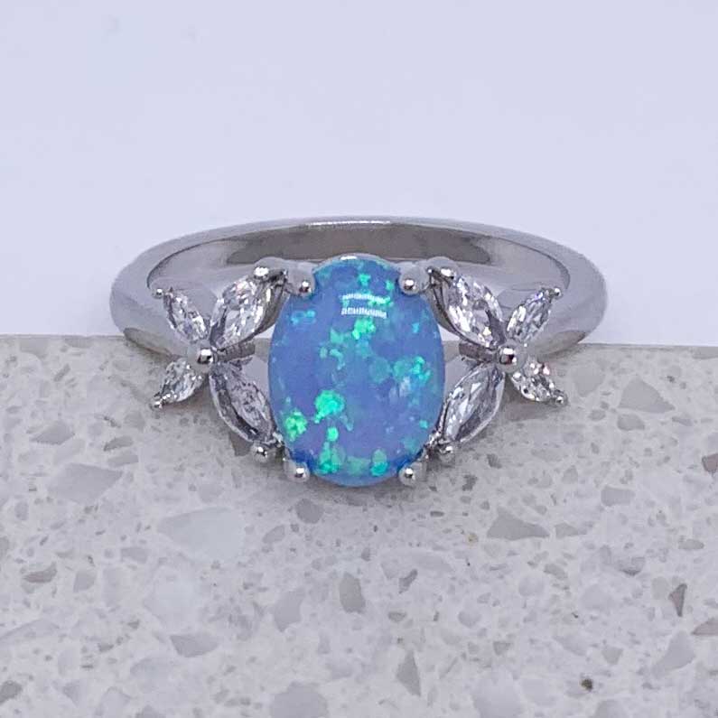Silver Blue Opal Ring "Milena"
