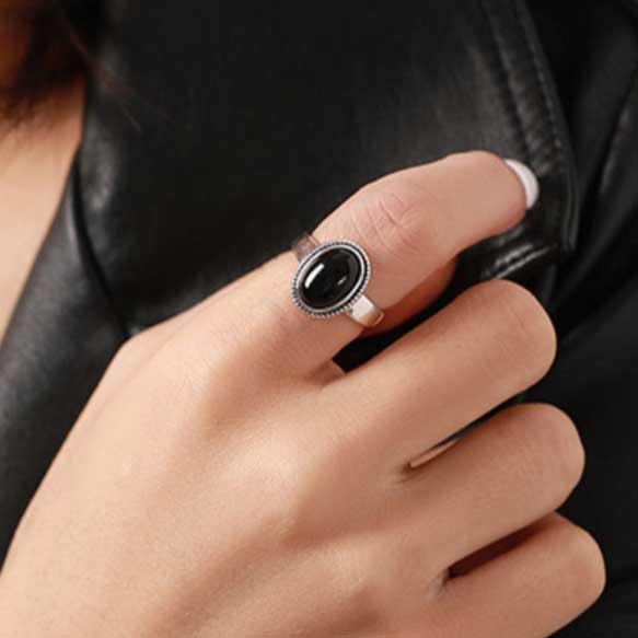 black onyx adjustable silver ring buy online