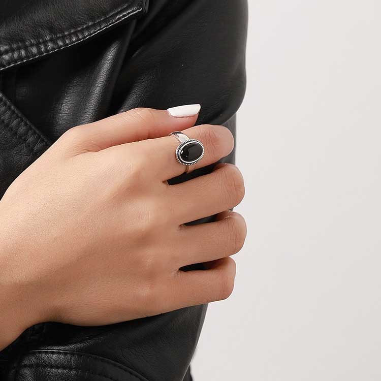 black onyx adjustable silver ring 925