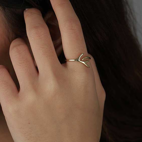 925 Sterling Silver Modern Adjustable Deer Antler Ring "Velvet"