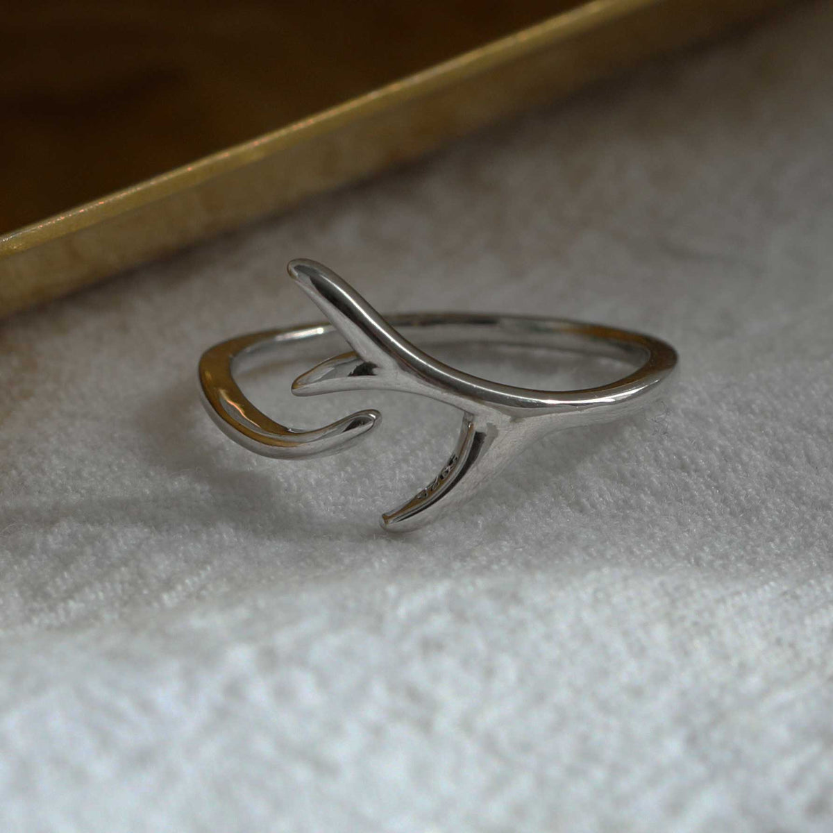 925 Sterling Silver Modern Adjustable Deer Antler Ring "Velvet"