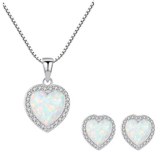 925 Sterling Silver Crystal Opal Jewellery Set "Camilla" (White)