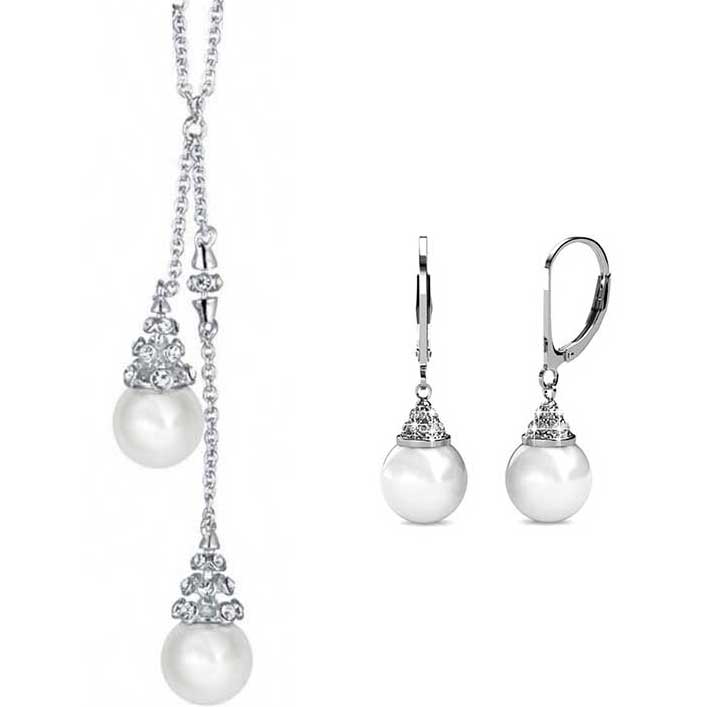 Silver Crystal and Pearl Jewellery Set "Carol"
