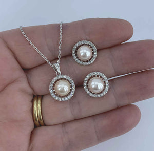 18K White Gold Premium Crystal Pearl Jewellery Set  "Delia"