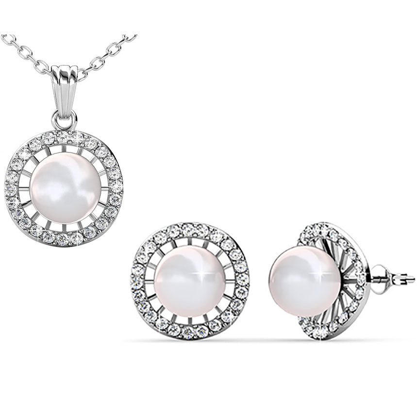18K White Gold Premium Crystal Pearl Jewellery Set  "Delia"