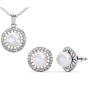 18K White Gold Premium Crystal Pearl Jewellery Set  "Delia"