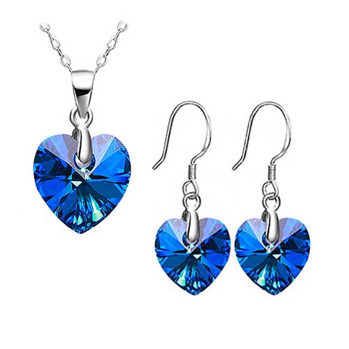 925 Sterling Silver  Crystal Jewellery Set  "Esmeralda" (Blue)