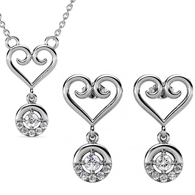 silver heart koru jewellery set