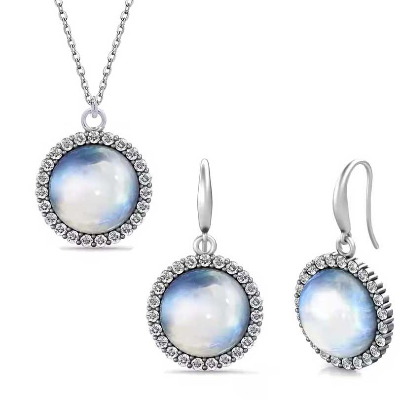 18K White Gold Moonstone Jewellery Set "Luna"