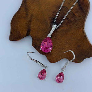 18K White Gold Crystal Jewellery Set "Patrice" (Pink)