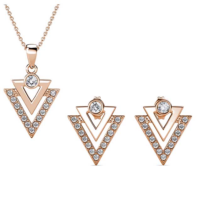 Rose Gold Crystal Geometric Jewellery Set "Tripoli"
