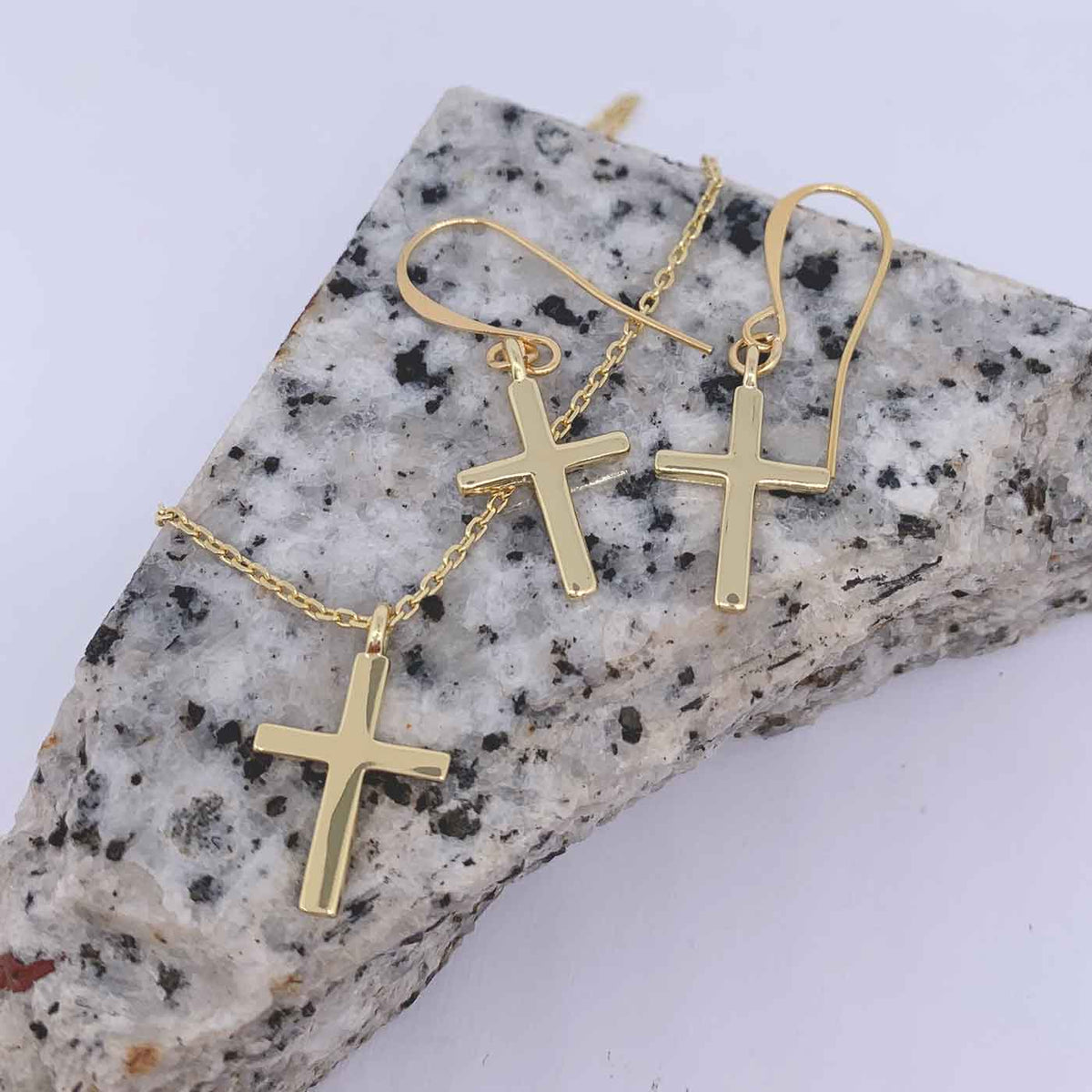 18K Gold Cross Minimalist Gold Jewellery Set "Yolanda"