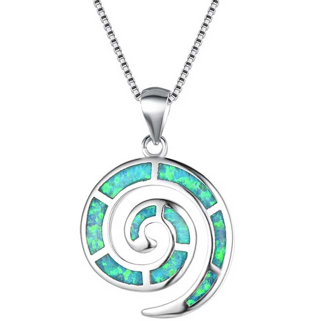 925 Sterling Silver Koru Necklace "Amiria" (Green)
