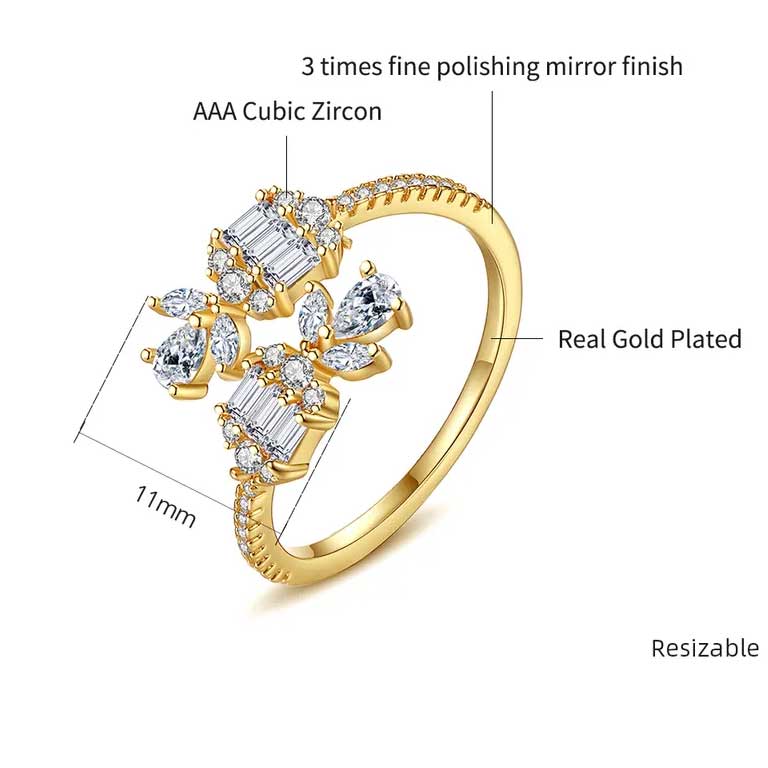 Gold Adjustable CZ Diamond ring "Carla"