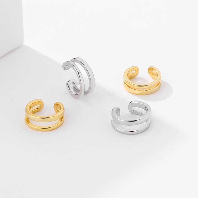 18K Gold Double Band Earring Cuffs "Jax"