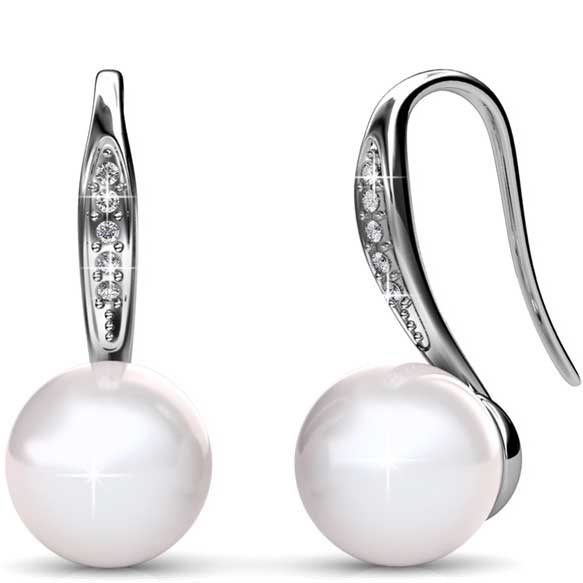 18K White Gold Crystal and Pearl Earrings "Julia"
