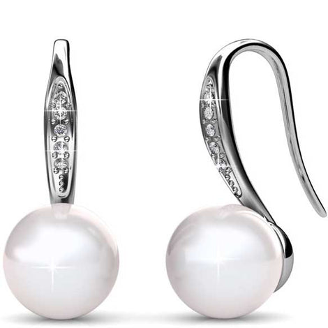 18K White Gold Crystal and Pearl Earrings 