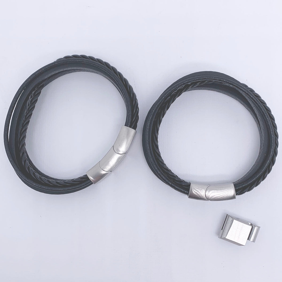black leather bracelet 5 strand frenelle jewellery