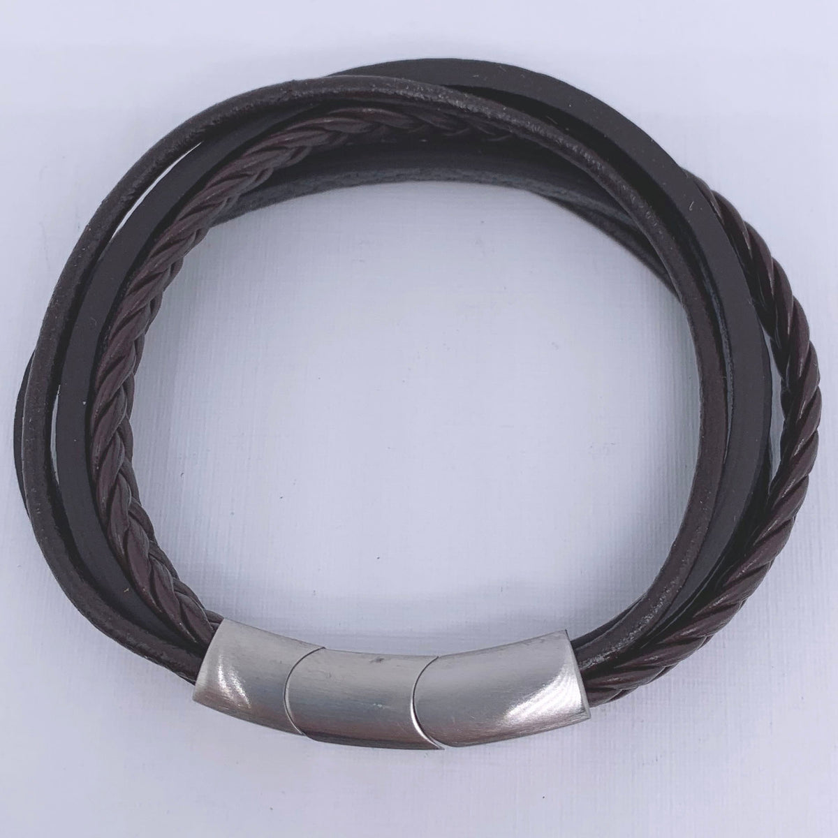 brown leather bracelet 5 strand frenelle jewellery