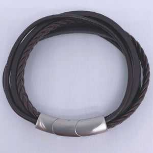brown leather bracelet 5 strand frenelle jewellery