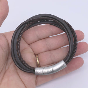 brown leather bracelet 5 strand frenelle jewellery