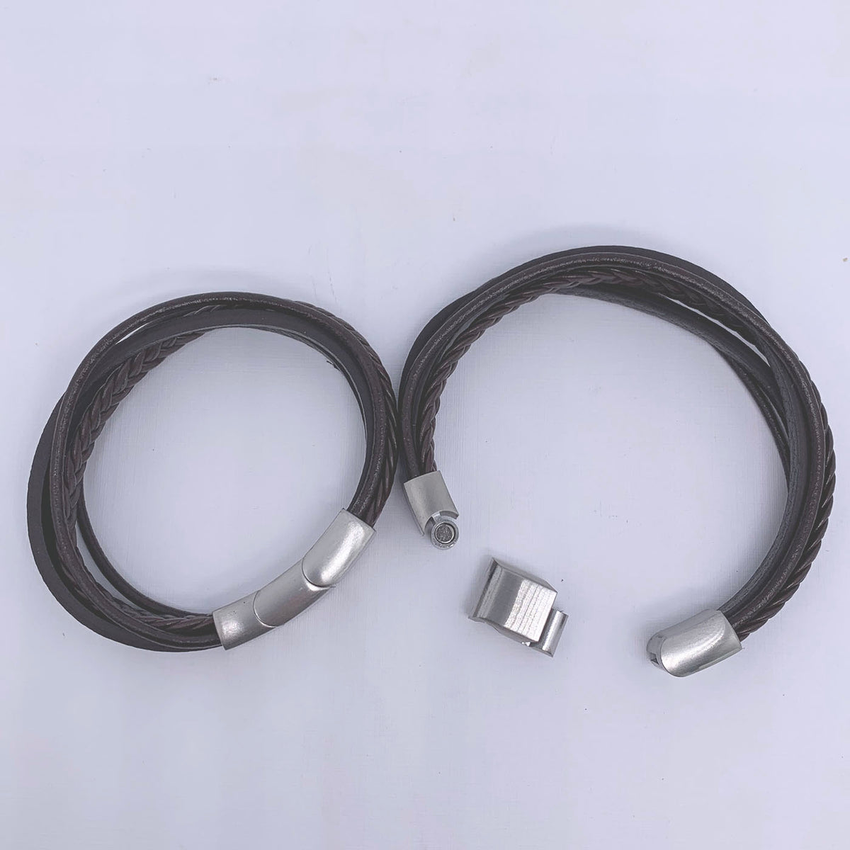 brown leather bracelet 5 strand frenelle jewellery