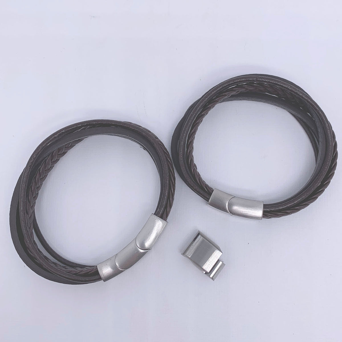 brown leather bracelet 5 strand frenelle jewellery