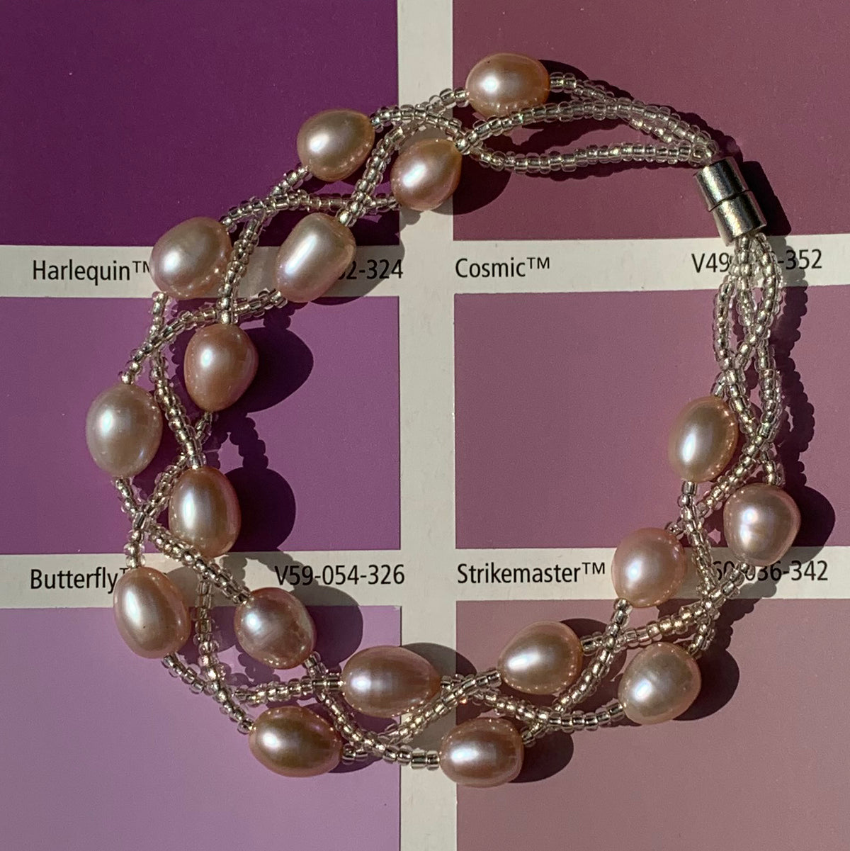 Silver Bracelet with Pearls on three strands "Luguana" (Grape)