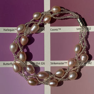 Silver Bracelet with Pearls on three strands "Luguana" (Grape)