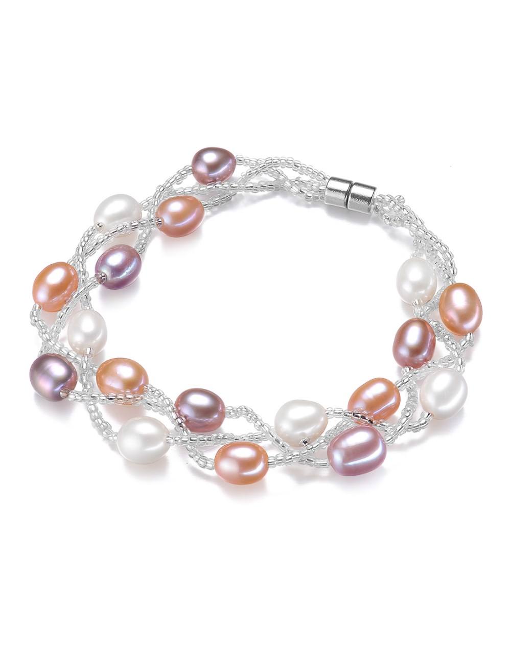 Silver Bracelet with Pearls on three strands "Luguana" (Mixed)