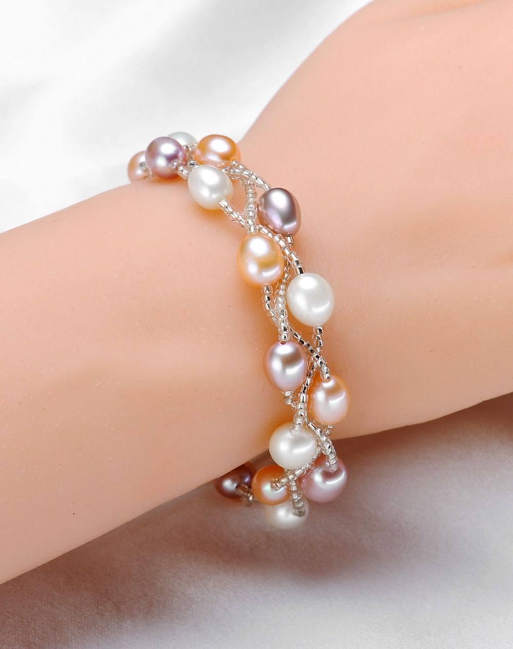 Silver Bracelet with Pearls on three strands "Luguana" (Mixed)