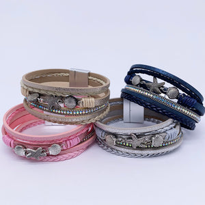 pink multi strand leather bracelet frenelle jewellery