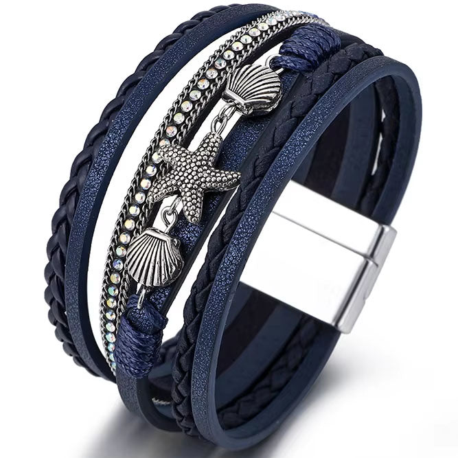 navy multi strand leather bracelet frenelle jewellery
