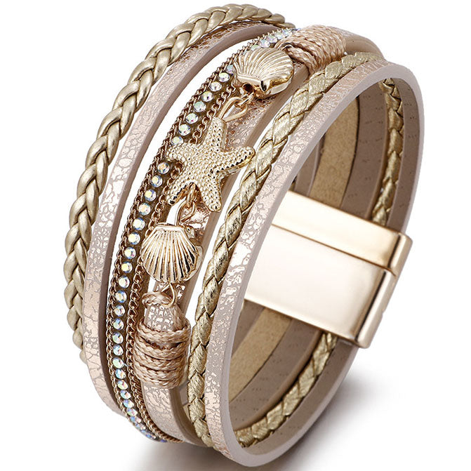 champagne multi strand leather bracelet frenelle jewellery