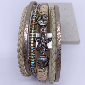 champagne multi strand leather bracelet frenelle jewellery