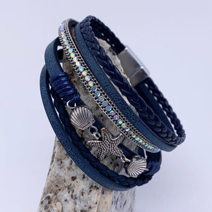 navy multi strand leather bracelet frenelle jewellery