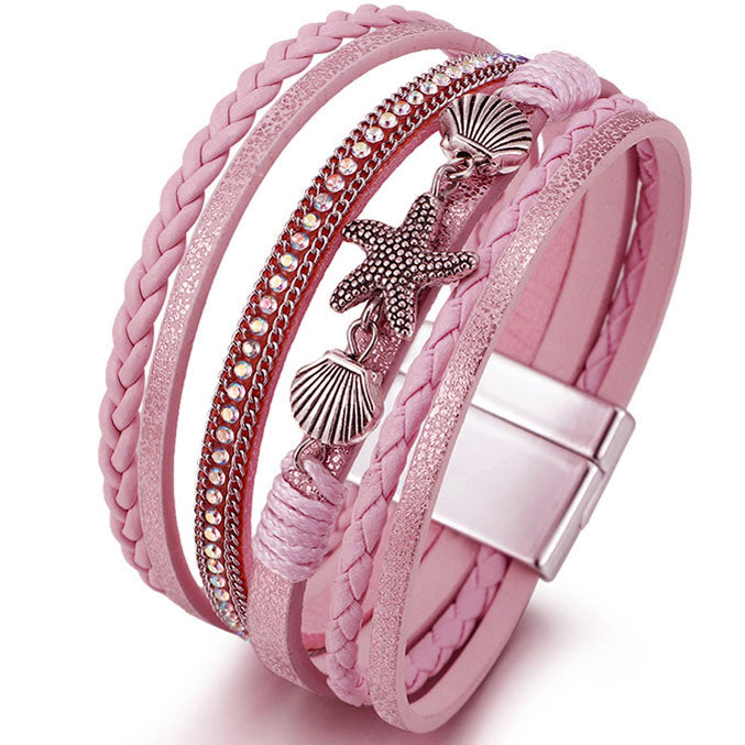 Six Strand Leather Bracelet "Piper" (Pink)