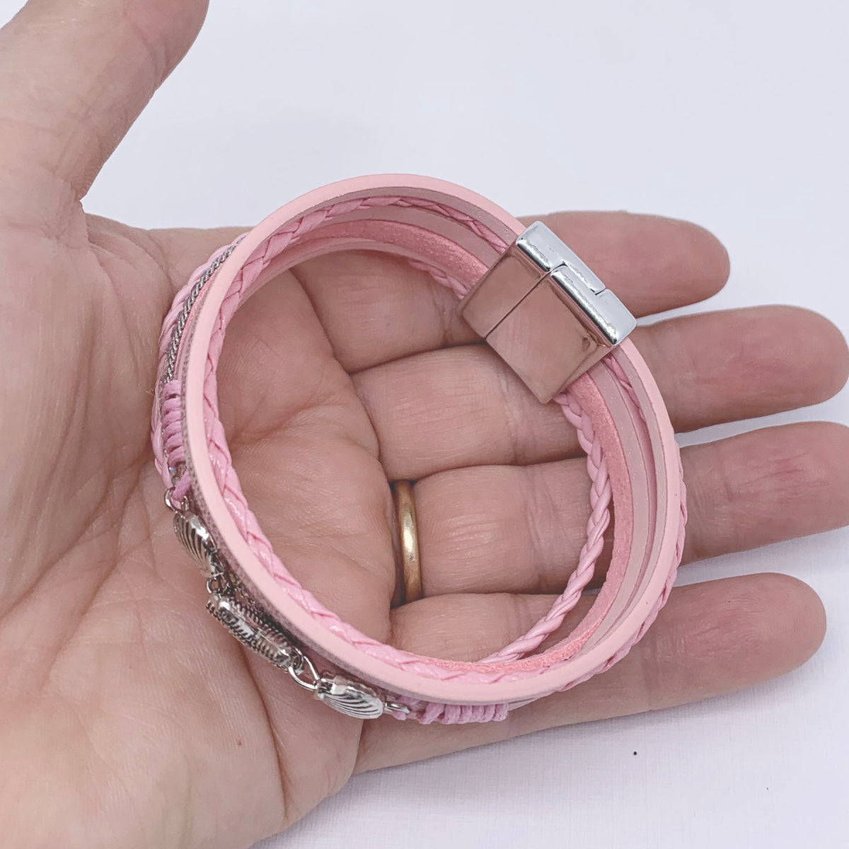 pink multi strand leather bracelet frenelle jewellery