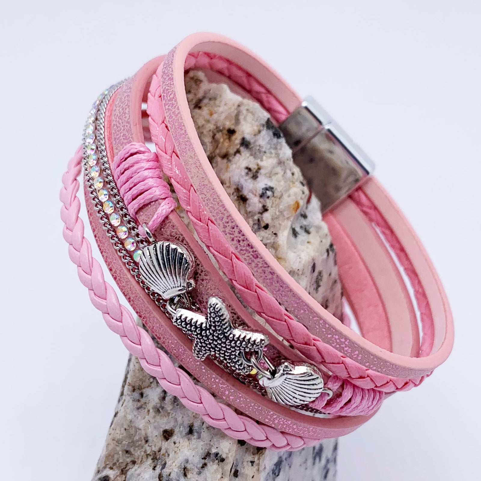 Six Strand Leather Bracelet "Piper" (Pink)