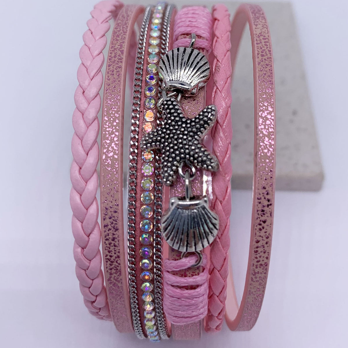 pink multi strand leather bracelet frenelle jewellery